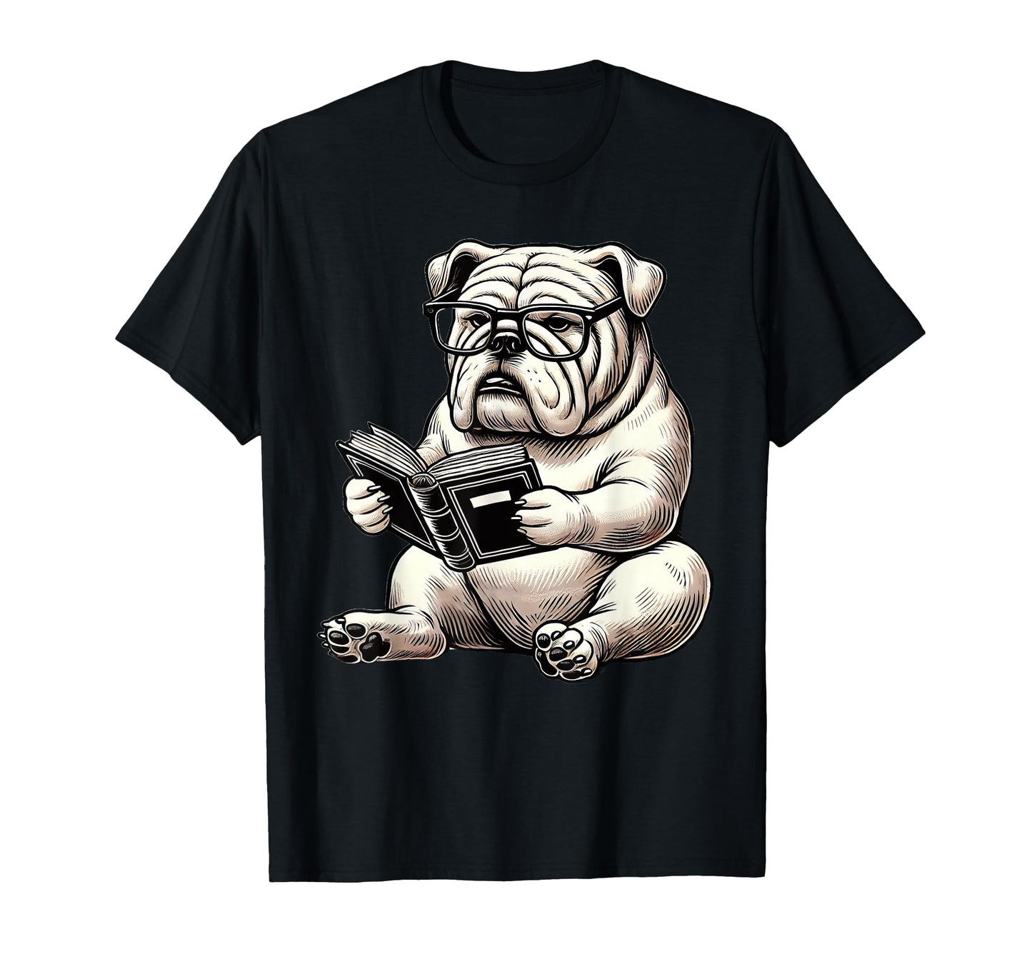 Cute Dog English Bulldog Reading Book T-Shirt for Men Women Girls Kids