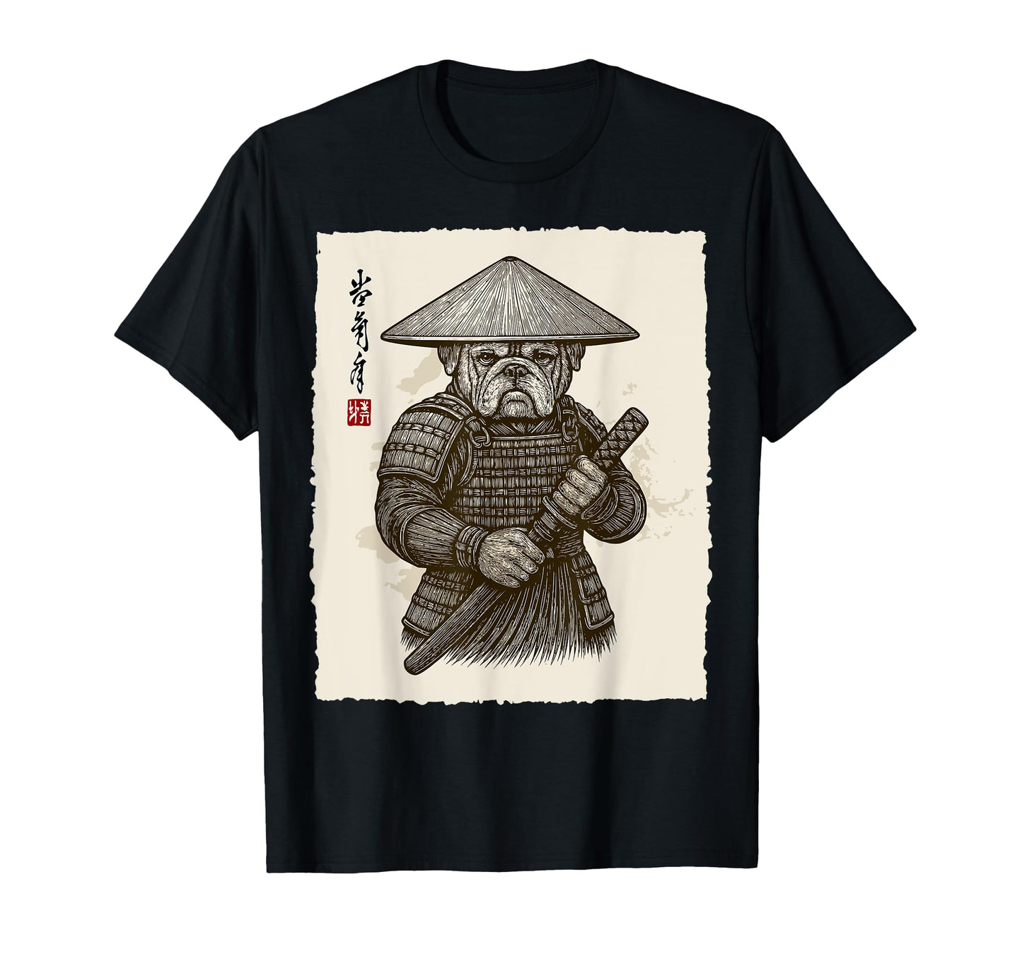 Samurai Warrior Bulldog Japanese Katana Bushido Animal Art T-Shirt for Men Women Kids