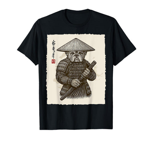 Samurai Warrior Bulldog Japanese Katana Bushido Animal Art T-Shirt for Men Women Kids