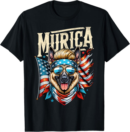 4th of July Patriotic Funny German Shepherd July 4th USA T-Shirt
