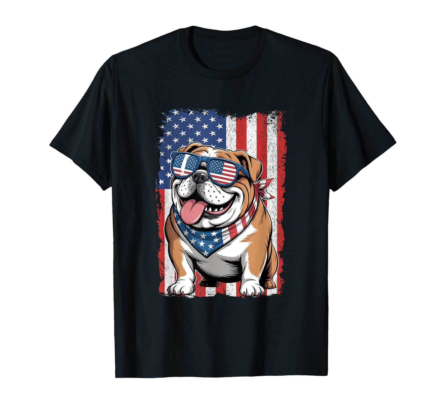English Bulldog 4th of July Dog Patriotic USA Flag Man Woman T-Shirt