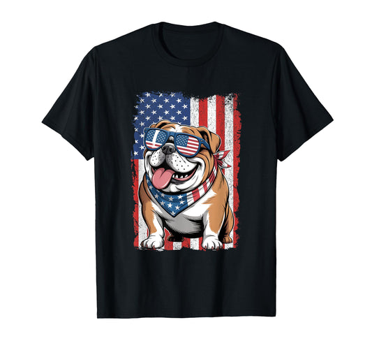English Bulldog 4th of July Dog Patriotic USA Flag Man Woman T-Shirt
