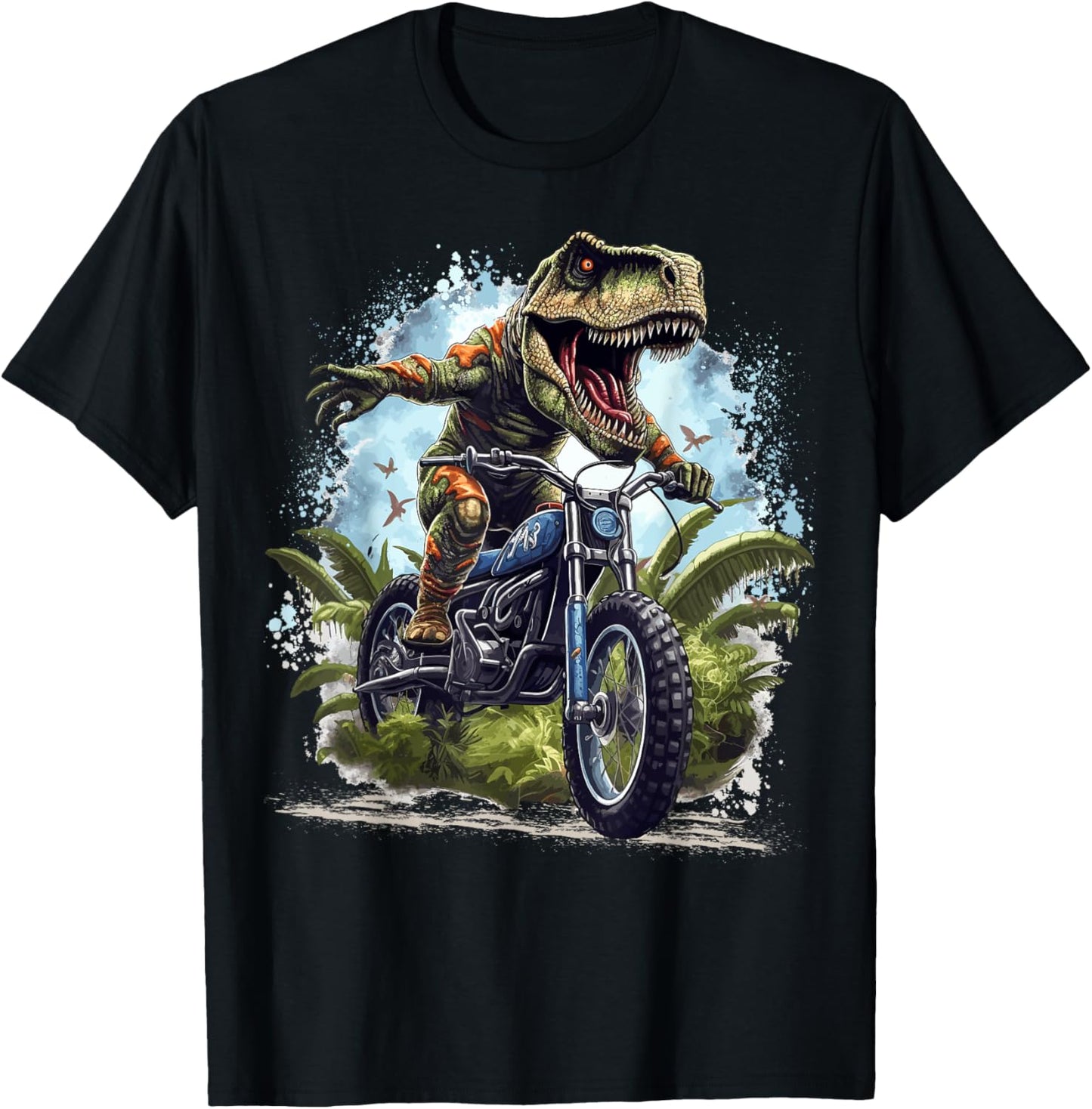 Dinosaur T Rex On Dirt Bike Funny Dinosaur Motorbike Riding T-Shirt