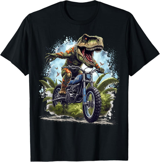 Dinosaur T Rex On Dirt Bike Funny Dinosaur Motorbike Riding T-Shirt