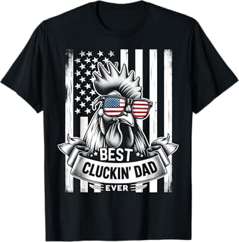 Best Cluckin' Dad Ever Chicken Lover Graphic Tees Men's Black Cotton Polyester Casual Funny Graphic T-Shirt Small Crew Neck Short Sleeve