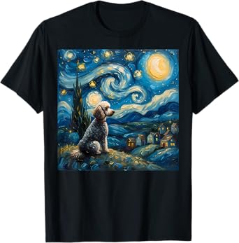 Poodle Dog Lovers The Starry Night Van Gogh Style Painting Men Women Girls Kids T-Shirt