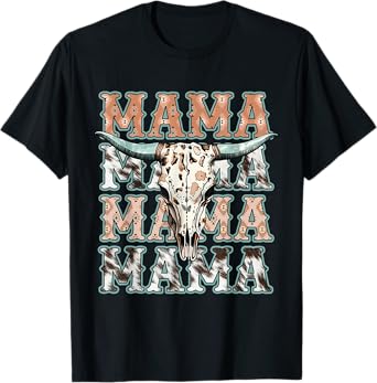 Mama Western Retro Groovy Cow Skull Country Rodeo Mother Day T-Shirt