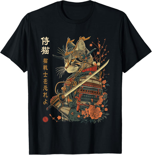 Samurai Cat, Japanese Cat Art Aesthetic, Cat Lover T-Shirt