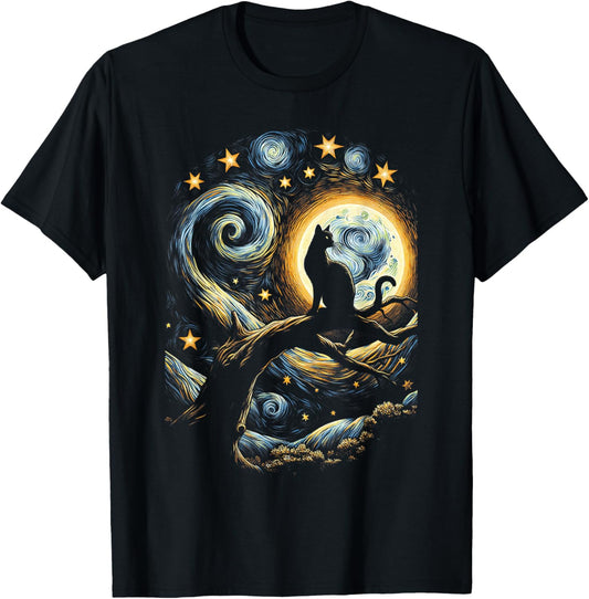Cat Starry Night, Cat Van Gogh, Cat Art, Kids Mens Funny Cat T-Shirt