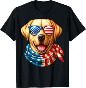 Labrador Retriever Dog American Flag Patriotic 4th of July T-Shirt
