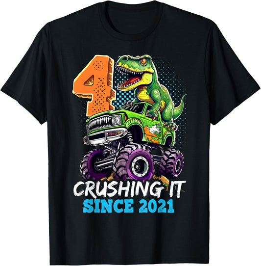 4th Birthday Monster Truck Dinosaur Party Boys Rawr I'm 4 T-Shirt