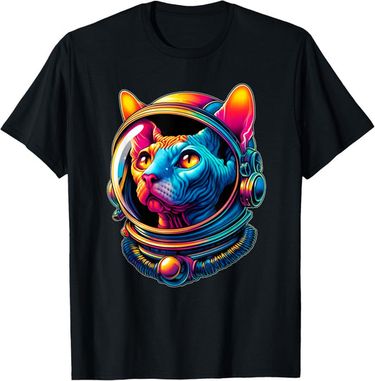 Astronaut Hairless Sphynx Cat Colorful T-Shirt