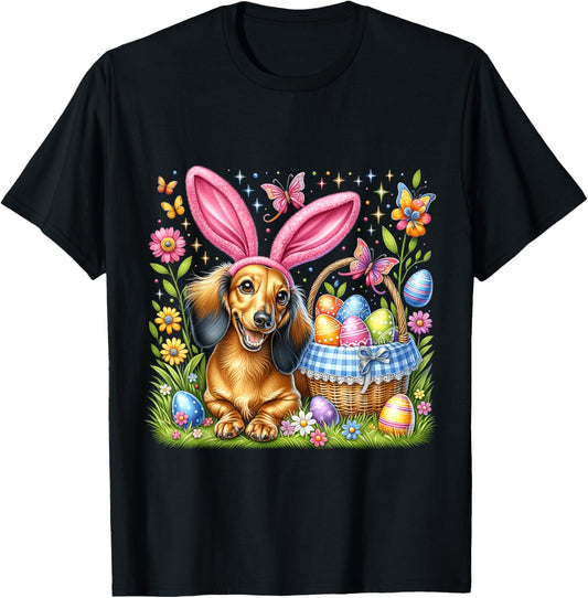 Cute Bunny Dachshund Dog Easter Eggs Basket Easter Day Party T-Shirt