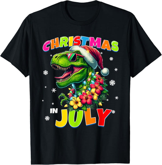 Funny Christmas In July T-Rex Dinosaur Boys Summer Men Women T-Shirt