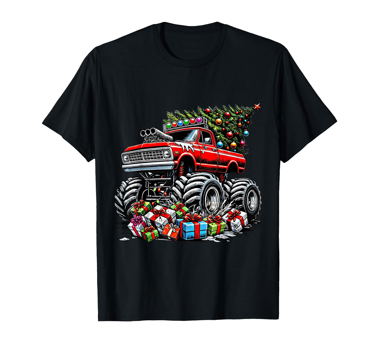 Monster Truck Crushing Christmas Tree Boys Kids Toddler T-Shirt