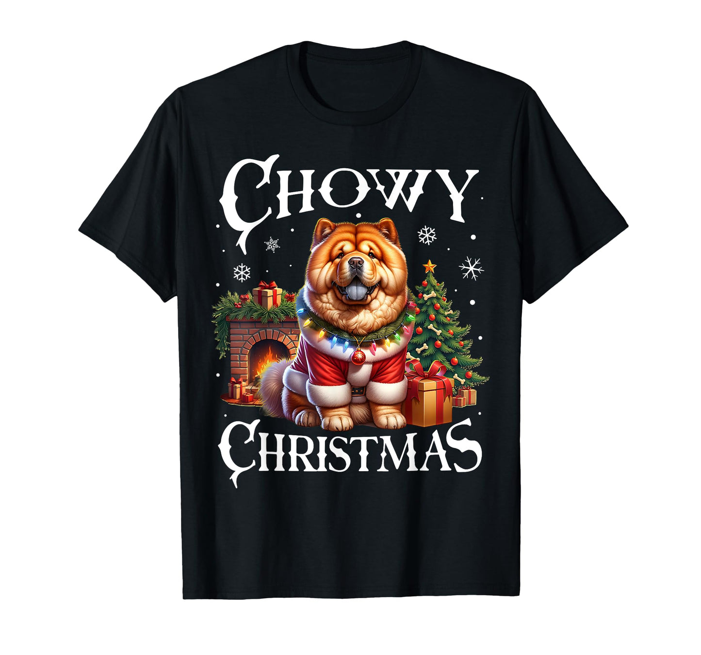Christmas Dogs Chow Chow Santa Claus Chow Chow Xmas T-Shirt - Unisex Adults - Black - Small - Short Sleeve