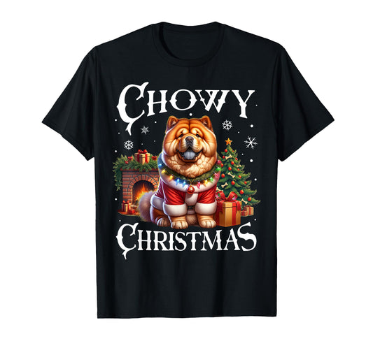Christmas Dogs Chow Chow Santa Claus Chow Chow Xmas T-Shirt - Unisex Adults - Black - Small - Short Sleeve