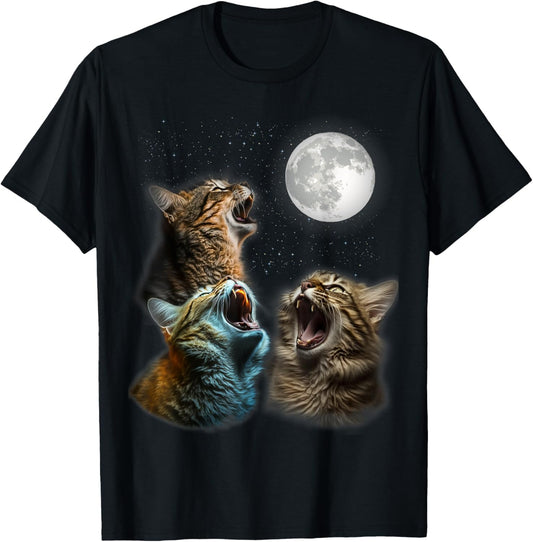 Funny Cat Moon Three Cats Meowling At Moon - Cats Howling T-Shirt