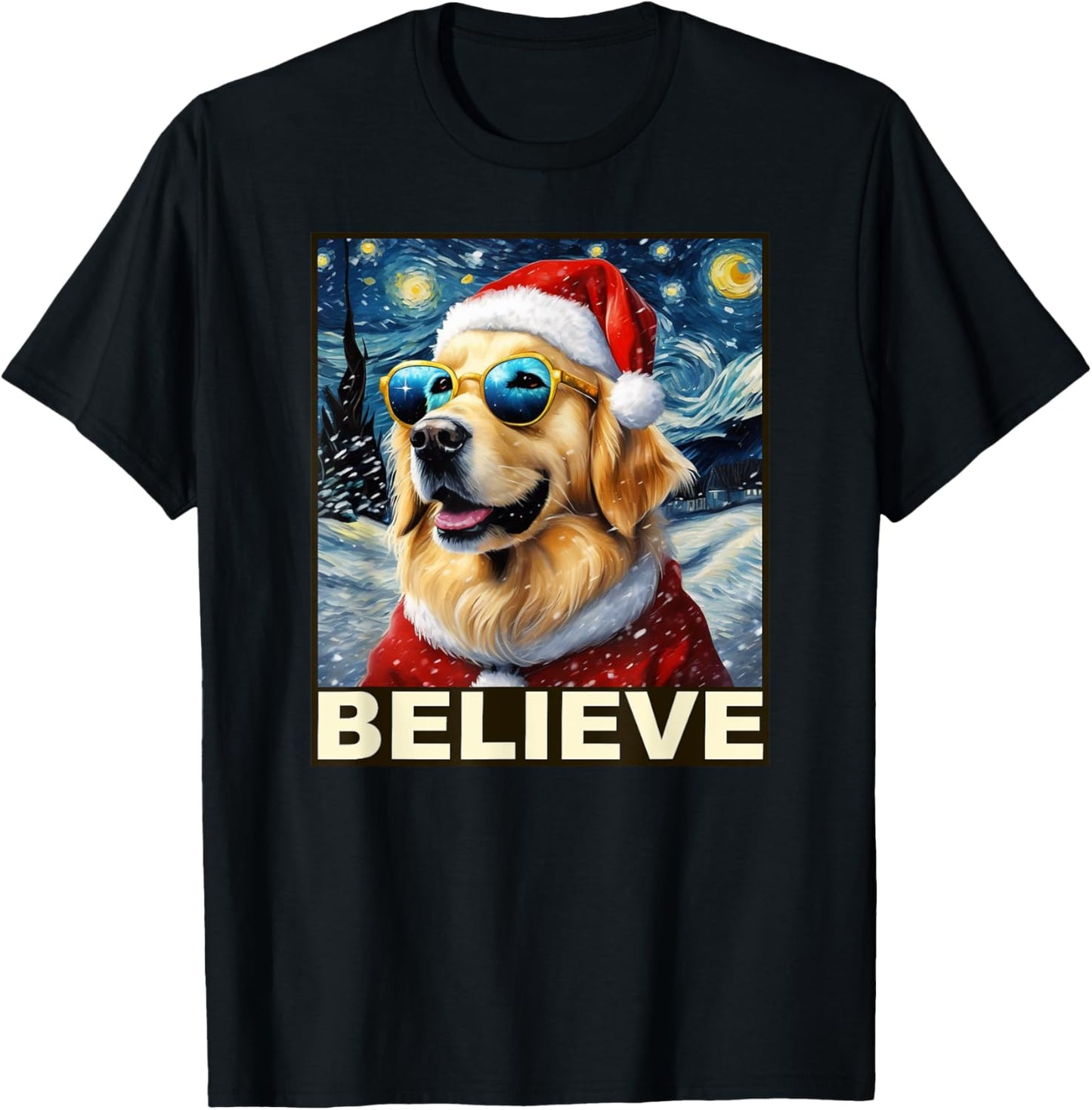 Golden Retriever Shirt Believe Santa Claus Believe Christmas T-Shirt