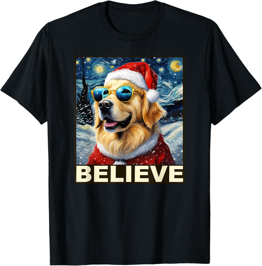 Golden Retriever Shirt Believe Santa Claus Believe Christmas T-Shirt