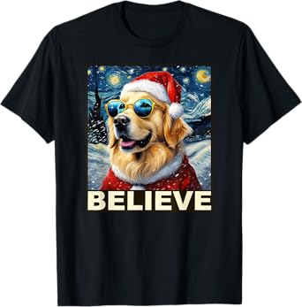 Golden Retriever Shirt Believe Santa Claus Believe Christmas T-Shirt