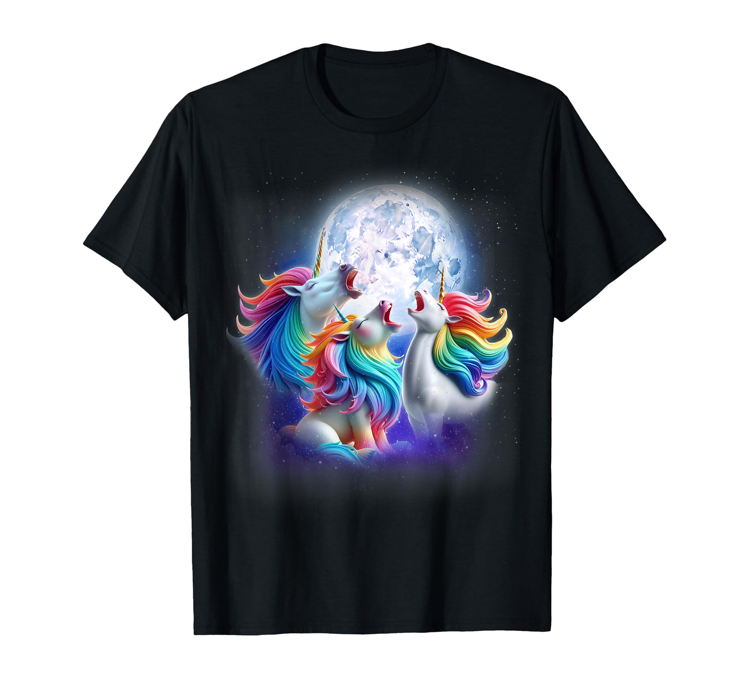 3 Unicorns Howling At The Moon Funny Mythical Unicorn Lover T-Shirt
