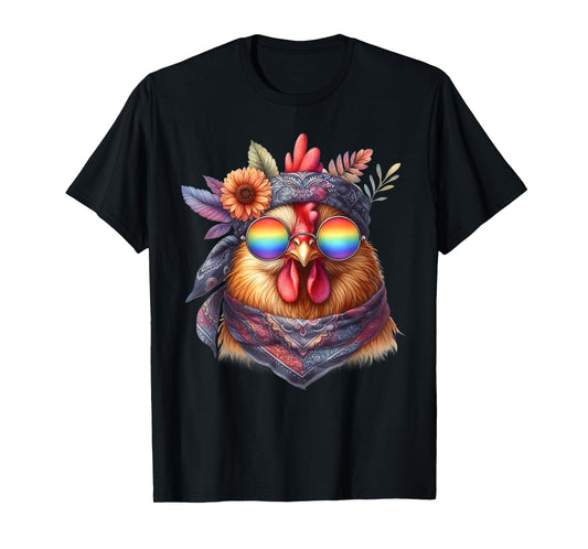 Cute Hippie Chicken with Glasses and Bandana T-Shirt