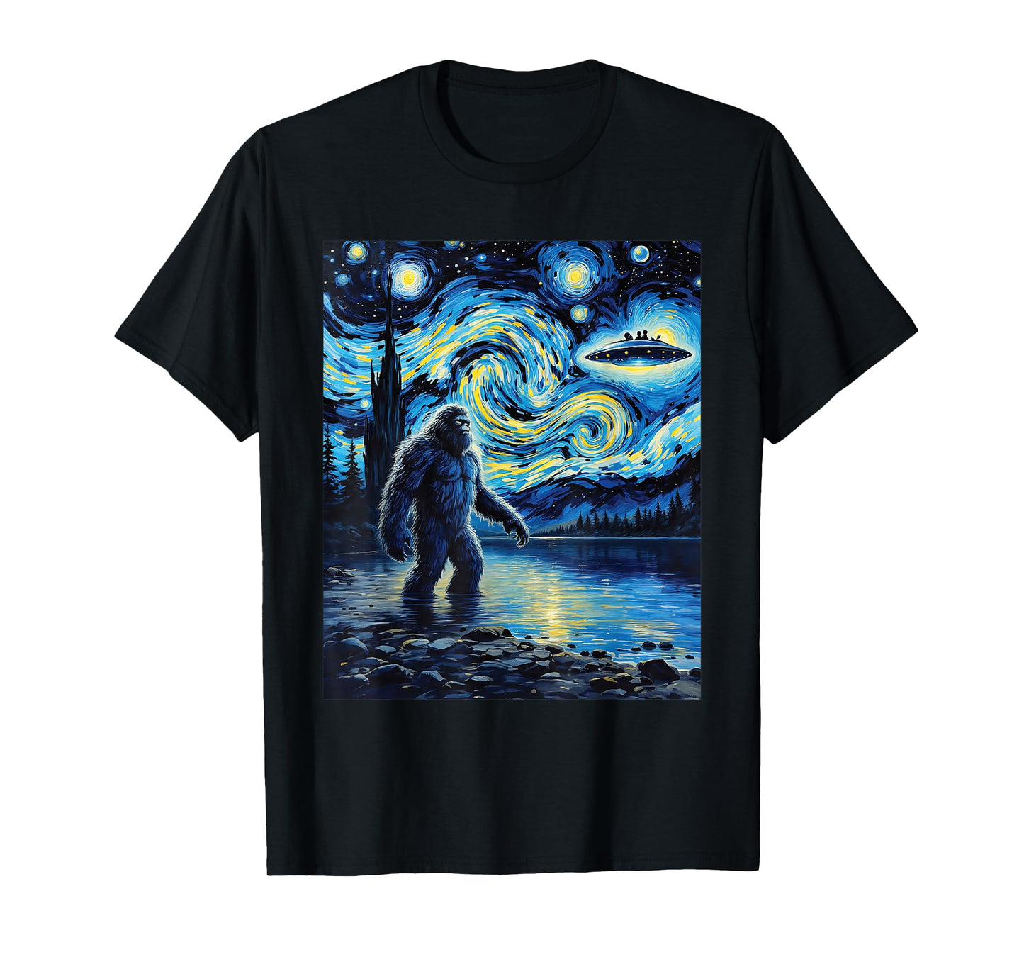 Bigfoot UFO Extraterrestrial Encounter Adventure Van Gogh T-Shirt