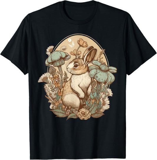 Cute Cottagecore Floral Rabbit Aesthetic Girls Women Graphic T-Shirt