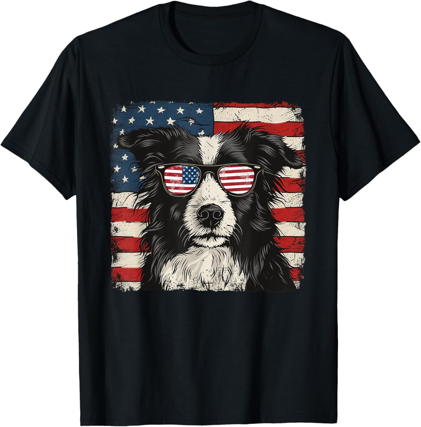 American Patriot Border Collie Dog Shirt Fourth of July T-Shirt