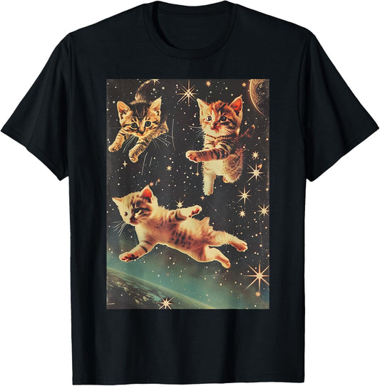 Funny Cat Kittens in Space Cute Retro Art Vintage T-Shirt