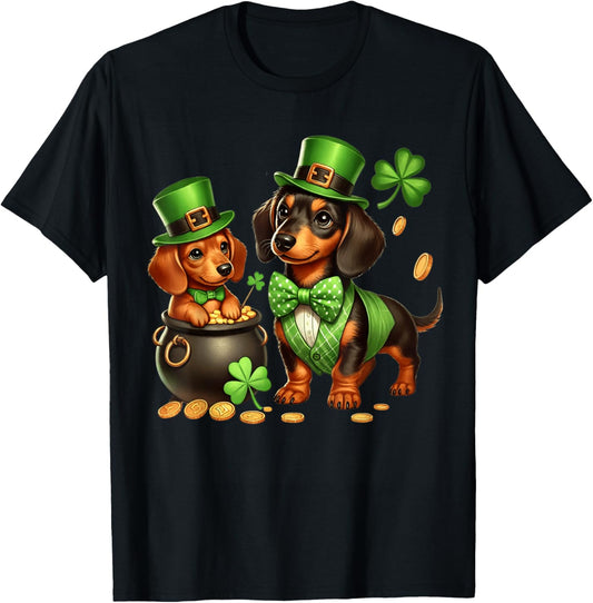 Dachshund Leprechaun St Patricks Day Shamrock Kids Cute Dog T-Shirt