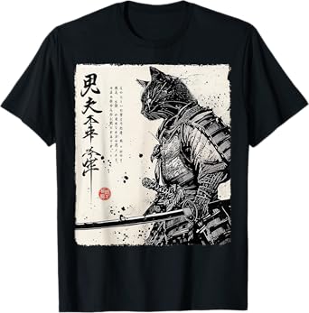 Samurai Cat Japanese Art Anime Gifts Men Women Kid Graphic T-Shirt