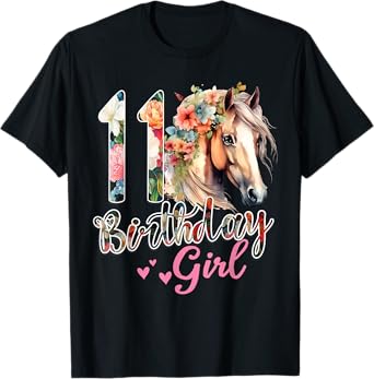 11th Birthday Horse 11 Years Old Birthday Girl T-Shirt