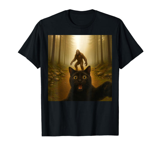 Cat Selfie with Bigfoot Funny Cats Gifts for Men Women Kid T-Shirt