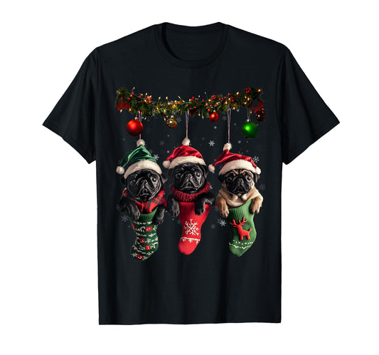 Black Pug Christmas Lights Funny Xmas Dog Lover T-Shirt