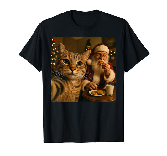 Funny Cat Selfie with Santa Claus Christmas Meme T-Shirt