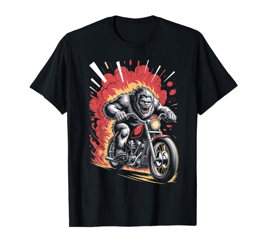 Bigfoot Biker Riding Motorcycle Men Vintage Sasquatch Rider T-Shirt