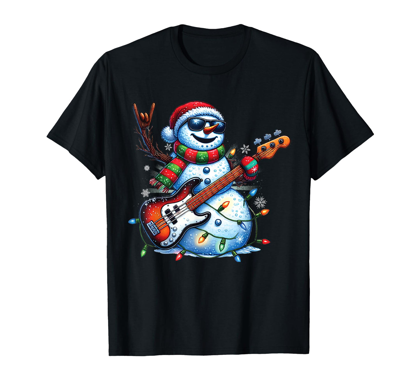 Funny Snowman Playing Guitar Christmas Musician Guitarist T-Shirt