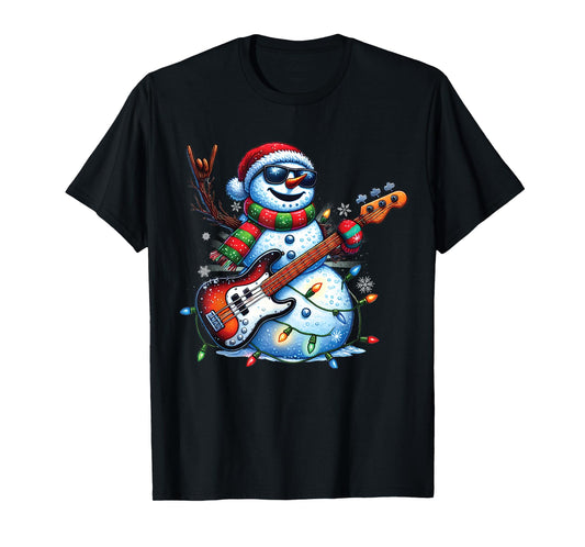 Funny Snowman Playing Guitar Christmas Musician Guitarist T-Shirt