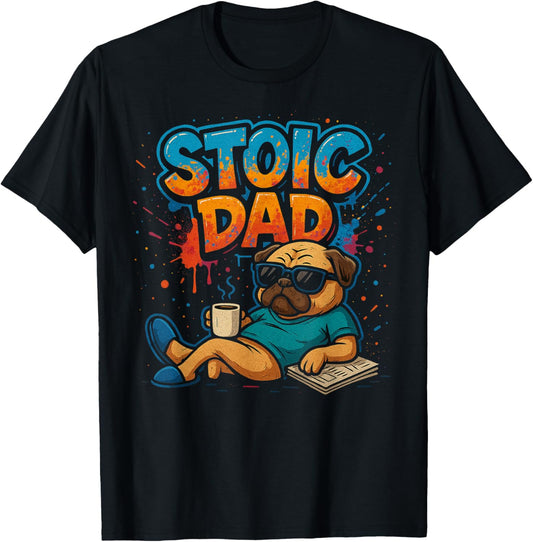 Funny Stoic Dad Pug Dog Graffit Humor Fashion Father's Day T-Shirt for Men