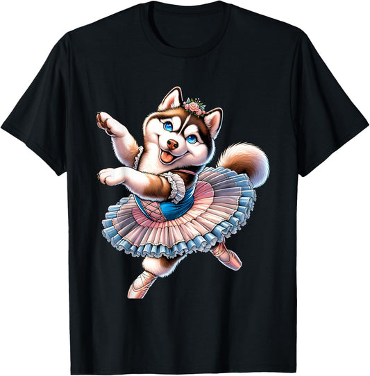 Ballerina Husky Dog Dancing T-Shirt