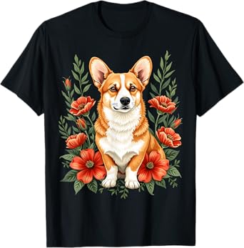 Floral Corgi Lover Cute Dog T-Shirt