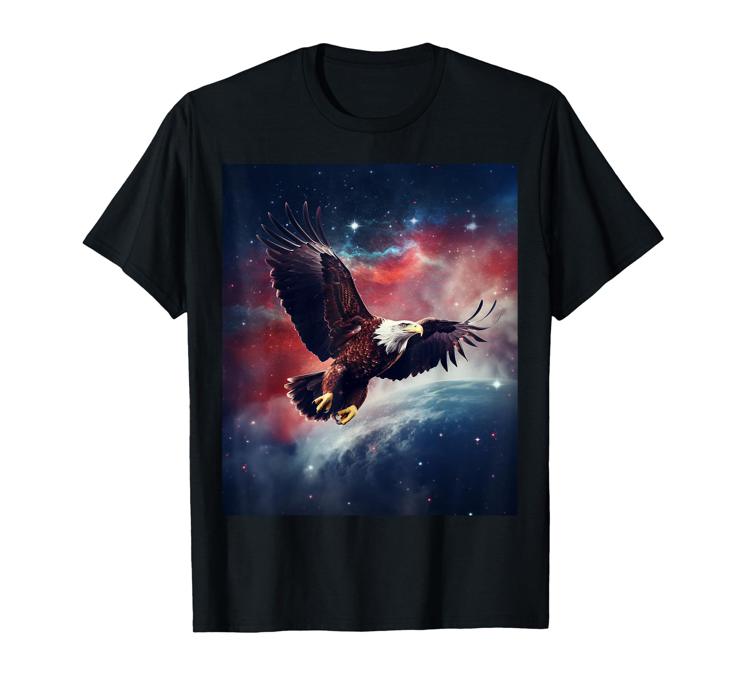 BORN Majestic Flying American Bald Eagle T-Shirt - Unisex Adults - Black - Small - Crew Neck - Short Sleeve