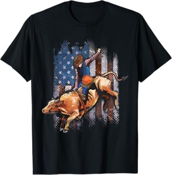 Rodeo Bull Riding American Flag Shirt Cowboy Bull Rider T-Shirt