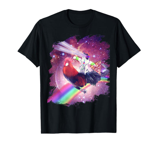 Lazer Rave Space Cat Riding Chicken With Pizza T-Shirt