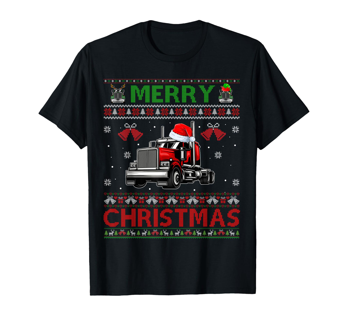 Merry Christmas Elf Reindeer Santa Trucker Ugly Xmas Sweater T-Shirt