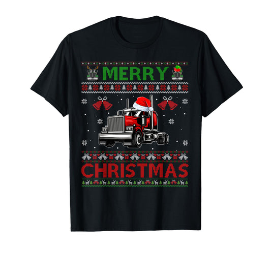 Merry Christmas Elf Reindeer Santa Trucker Ugly Xmas Sweater T-Shirt