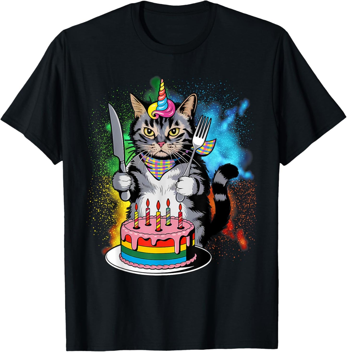 Funny Cat Unicorn with A Birthday Cake T-Shirt