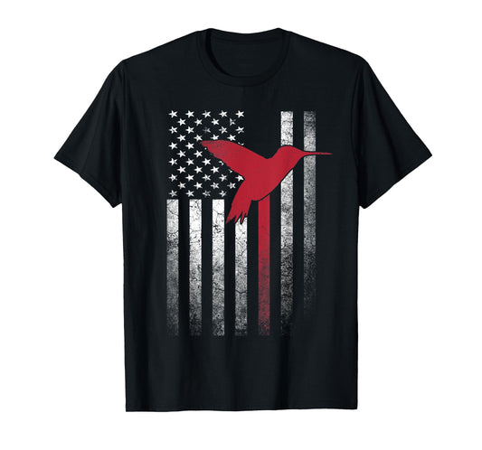 Hummingbird Bird- 4th of July American Flag USA America T-Shirt for Women Men